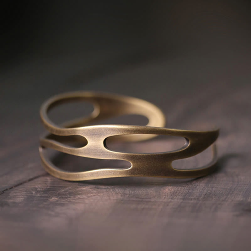Wear FengShui Vintage Curved Copper Brass Wealth Adjustable Cuff Bracelet Bangle