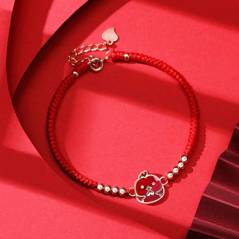 Wear FengShui 925 Sterling Silver Chinese Zodiac Luck Faith Discolor Red String Bracelet