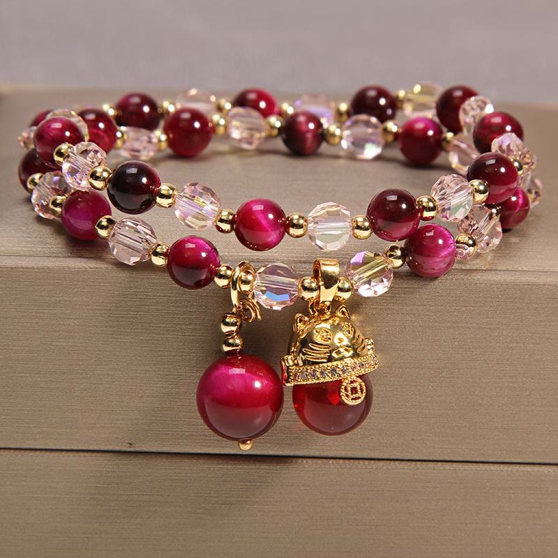 Wear FengShui Tiger Eye Pixiu Fox Money Bag Protection Self Confidence Double Wrap Bracelet