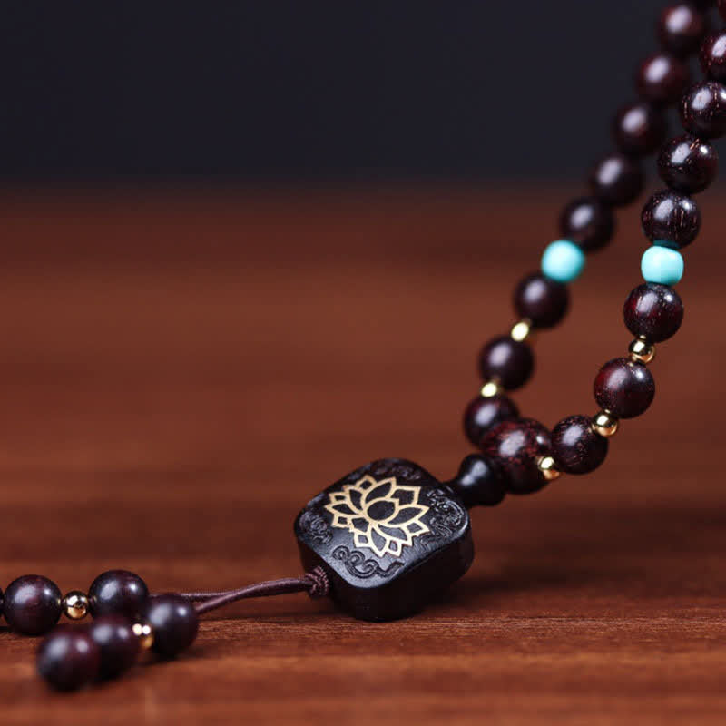 Wear FengShui 108 Mala Beads Tibetan Small Leaf Red Sandalwood Lotus Balance Bracelet