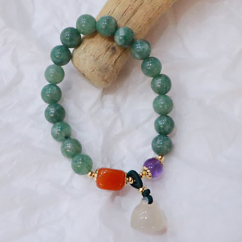 Wear FengShui Cyan Jade Lotus Pumpkin Wish Peace Buckle Amethyst Crystal Healing Bracelet