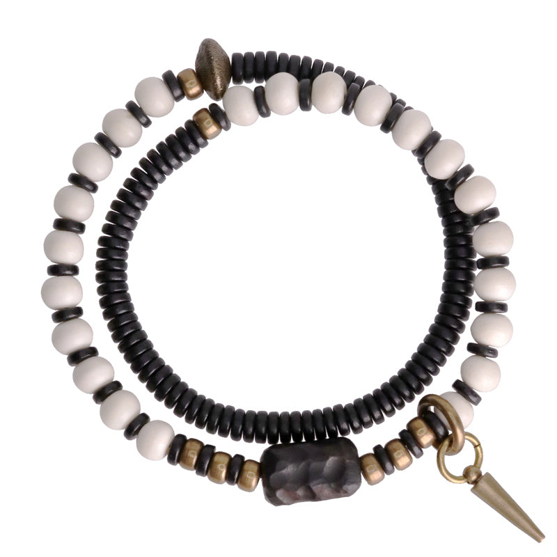 Wear FengShui Bone Beads Ebony Wood Copper Strength Couple Bracelet