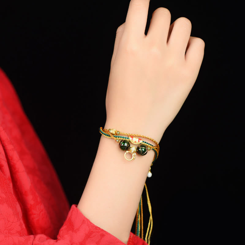 Wear FengShui Tibetan Handmade Rope Liuli Glass Bead Braided Multilayered Healing Bracelet