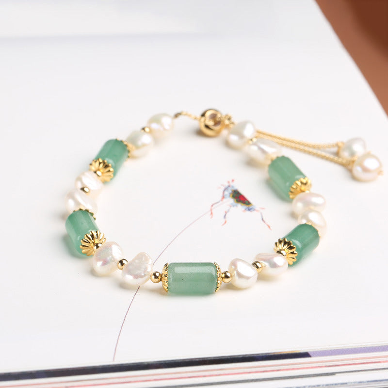 Wear FengShui Green Aventurine Pearl Pink Crystal Bead Luck Bracelet
