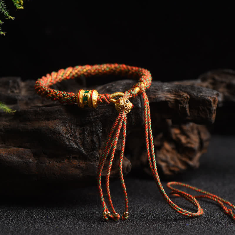 Wear FengShui Tibetan Handmade Luck Prayer Wheel Bead Charm Weave Colorful String Bracelet