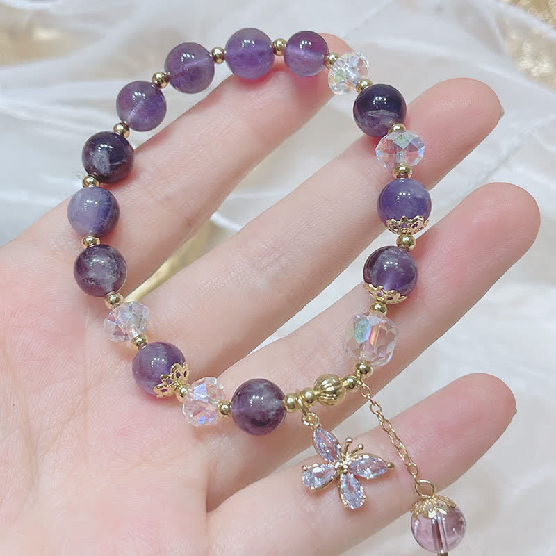 Wear FengShui Natural Amethyst Crystal Spiritual Butterfly Charm Bracelet