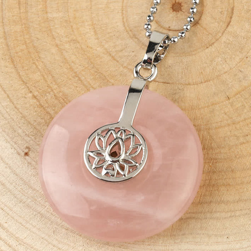 Wear FengShui Various Crystal Amethyst Pink Crystal Lotus Healing Necklace Pendant