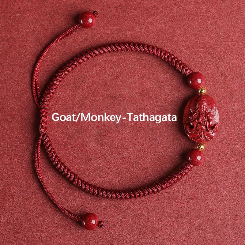 Wear FengShui Chinese Zodiac Natal Buddha Cinnabar Keep Away Evil Spirits Rope Bracelet