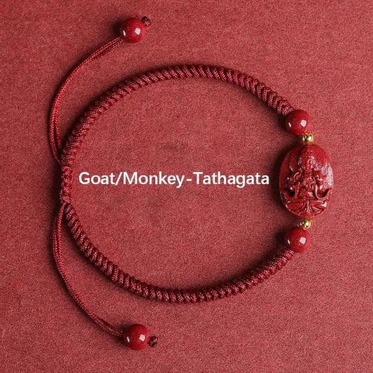 Wear FengShui Chinese Zodiac Natal Buddha Cinnabar Keep Away Evil Spirits Rope Bracelet