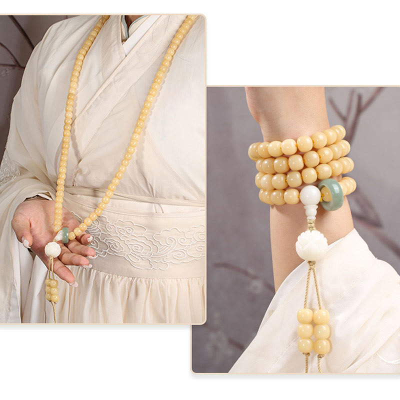 Wear FengShui Natural Bodhi Seed Lotus Dzi Bead Peace Harmony Charm Bracelet