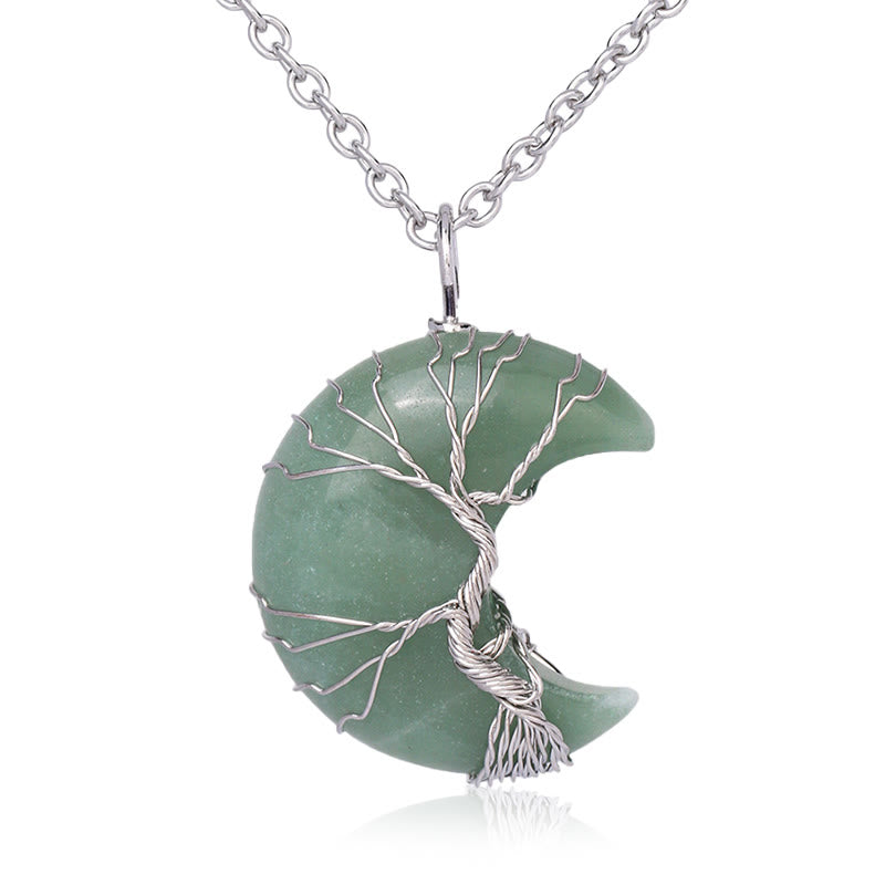 Wear FengShui Natural Quartz Crystal Moon Tree Of Life Healing Energy Necklace Pendant