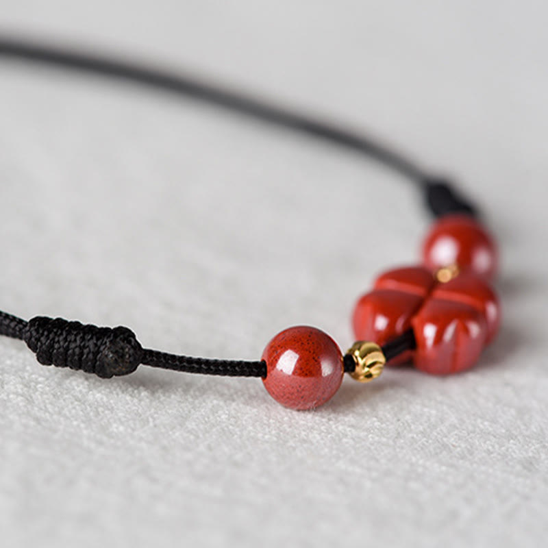 Wear FengShui Four Leaf Clover Cinnabar Blessing Calm String Bracelet Anklet