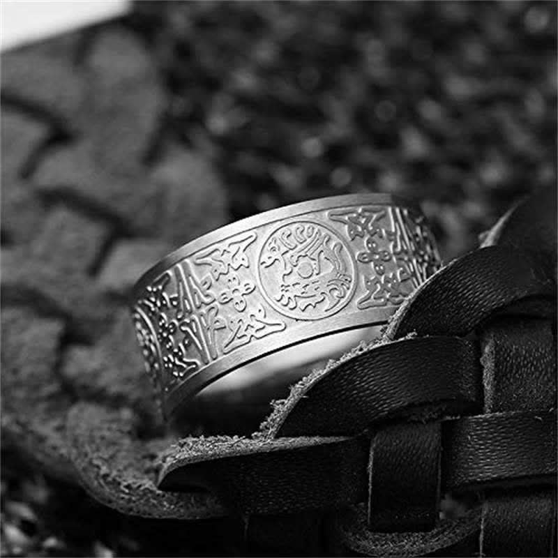 Wear FengShui Four Guardian Beast Dragon White Tiger Suzaku Basalt Carved Success Luck Ring