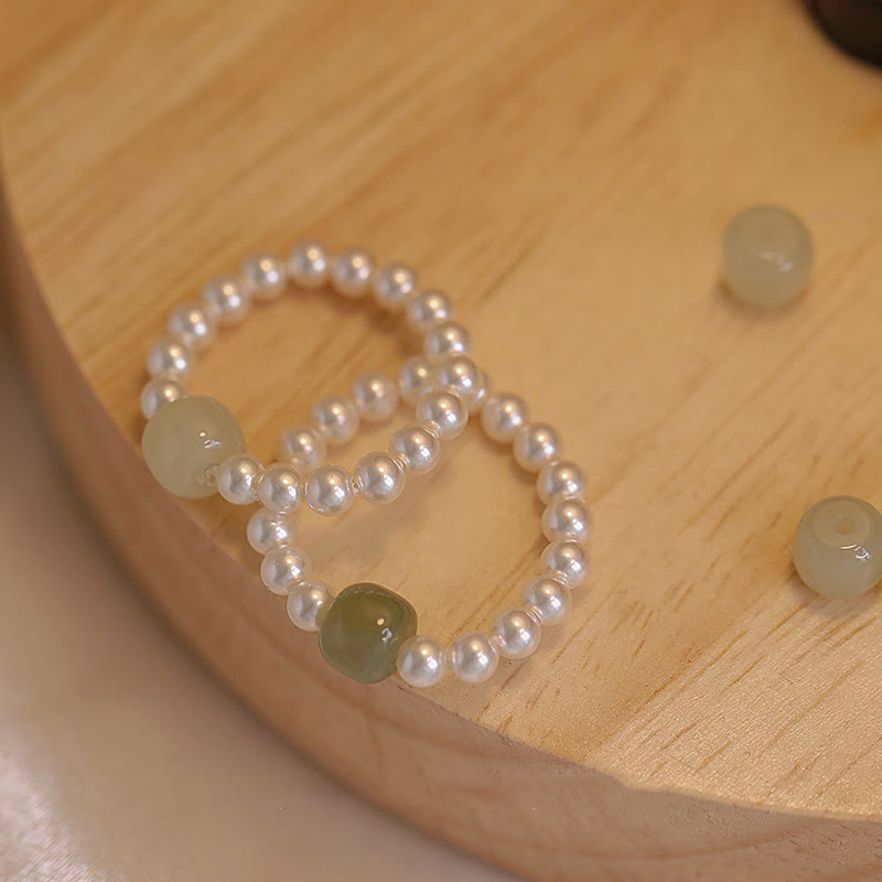 Wear FengShui Round Jade Pearl Beads Luck Ring