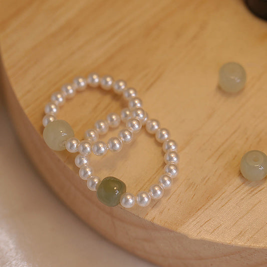 Wear FengShui Round Jade Pearl Beads Luck Ring