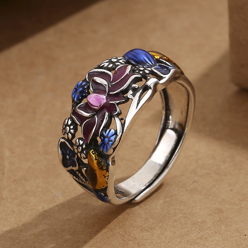 Wear FengShui Koi Fish Lotus Flower Leaf Design Luck Wealth Ring