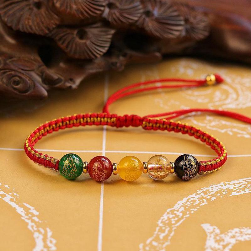 Wear FengShui Five Directions Gods of Wealth Agate Handmade Protection String Braid Bracelet