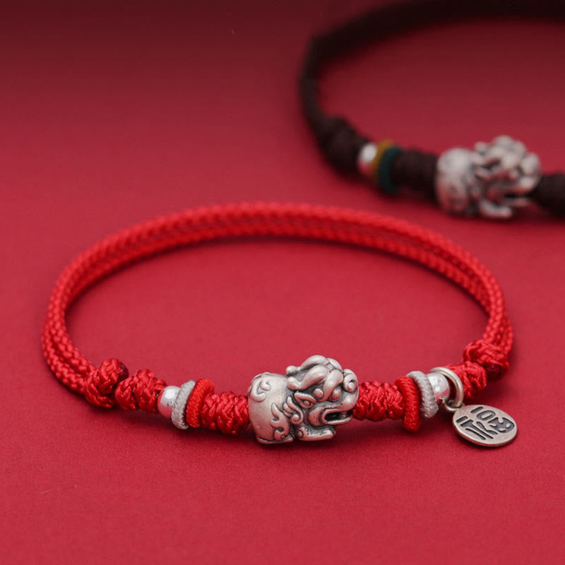 Wear FengShui 925 Sterling Silver PiXiu Fu Character Wealth Luck Handmade Braided Bracelet