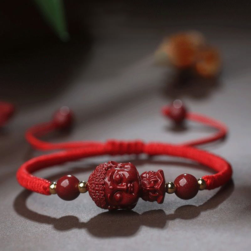 Wear FengShui Chinese Zodiac Natal Buddha Cinnabar Amulet Blessing String Bracelet