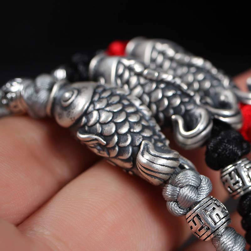 Wear FengShui Silver Luck Koi Fish Braided String Bracelet