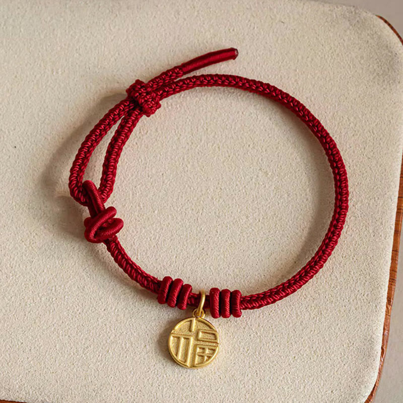 Wear FengShui Handmade Eight Thread Peace Knot Fu Character Charm Luck Happiness Red Rope Bracelet