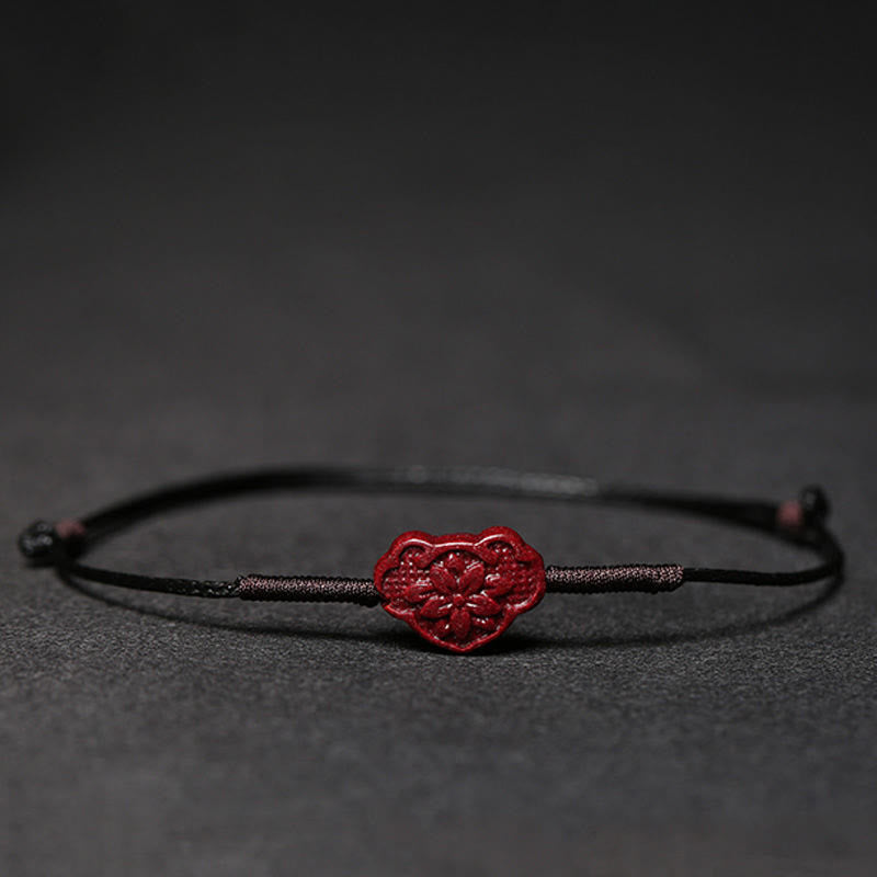 Wear FengShui Handmade Plum Blossom Four Leaf Clover PiXiu Lotus Koi Fish Cinnabar Blessing Braid Bracelet