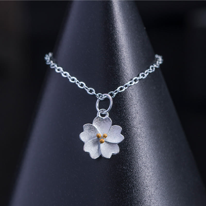 Wear FengShui 925 Sterling Silver Cherry Blossom Flower Blessing Necklace Pendant