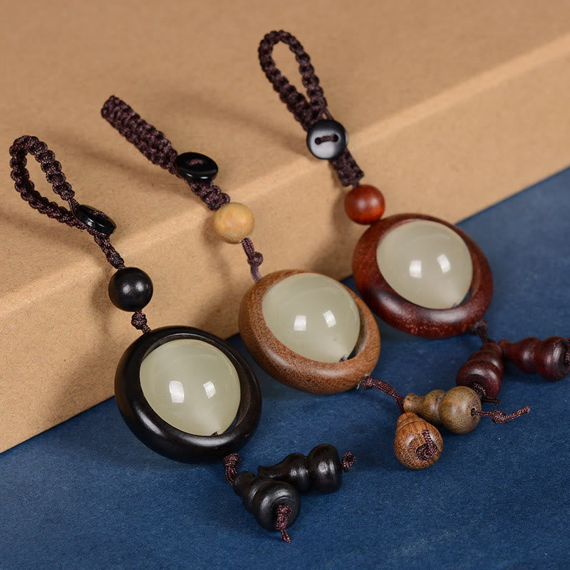 Wear FengShui Red Sandalwood Ebony Wood Green Sandalwood Luminous Lucky Bead Gourd Peace Key Chain