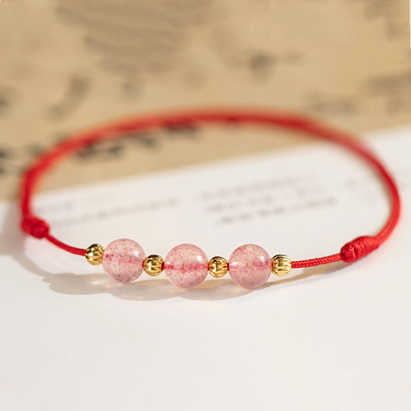 Wear FengShui Strawberry Crystal Beads Luck Red String Anklet