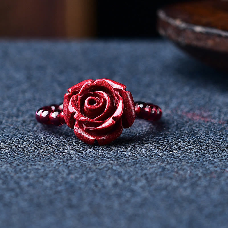 Wear FengShui Garnet Cinnabar Lucky Bead PiXiu Om Mani Padme Hum Rose Protection Ring
