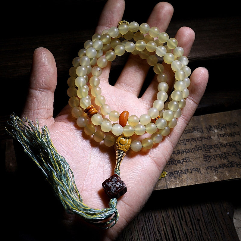 Wear FengShui 108 Mala Beads Tibet Sheep Horn Amber Luck Bracelet