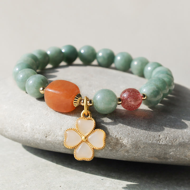 Wear FengShui Jade Four Leaf Clover Charm Prosperity Bracelet