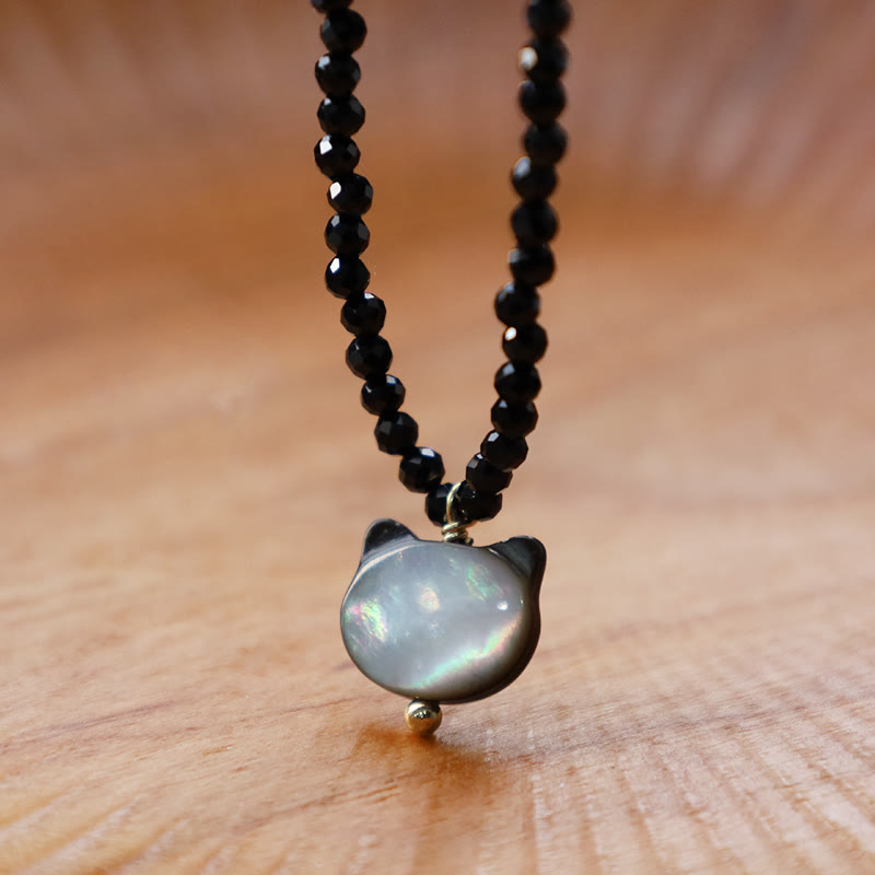 Wear FengShui Black Spinel Cute Cat Motivate Choker Necklace