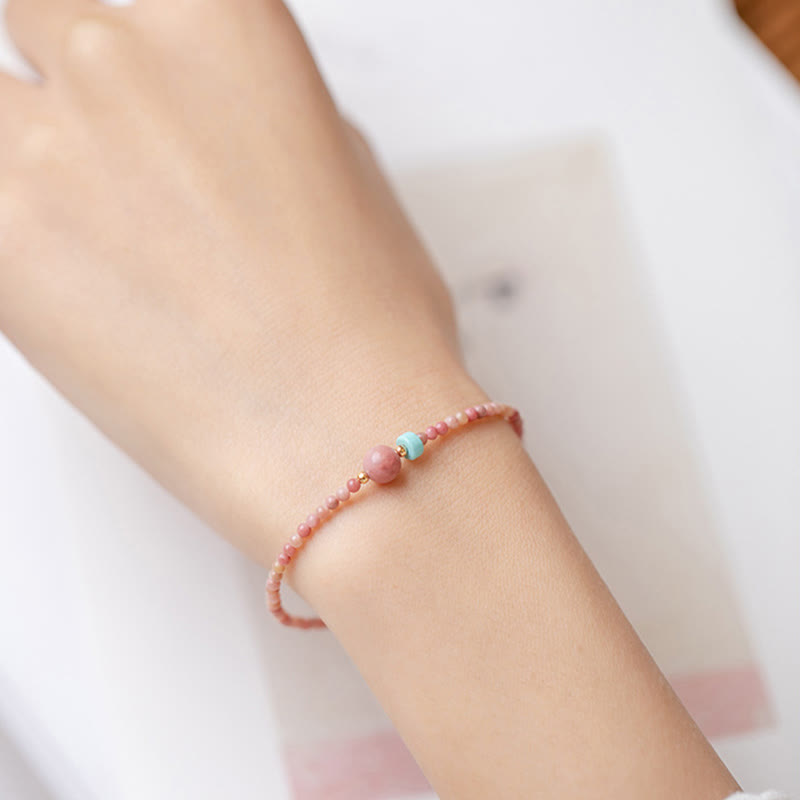 Wear FengShui 14K Gold Plated Natural Rhodonite Loving Energy Chain Bracelet