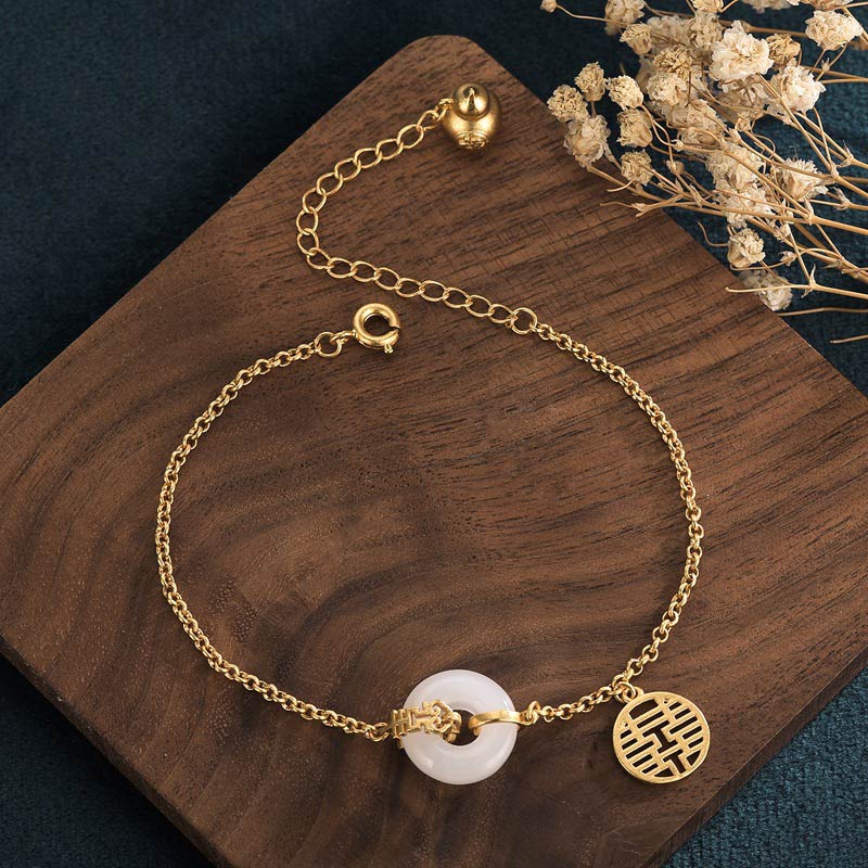 Wear FengShui White Jade Double Happiness Fortune Bracelet