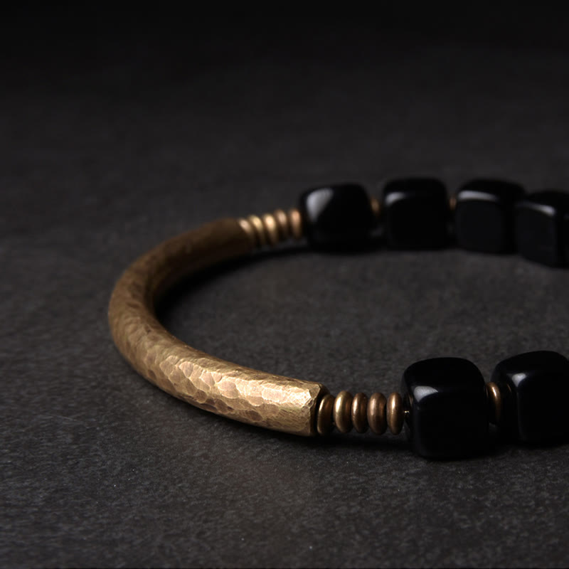 Wear FengShui Black Obsidian Crystal Copper Strength Couple Bracelet