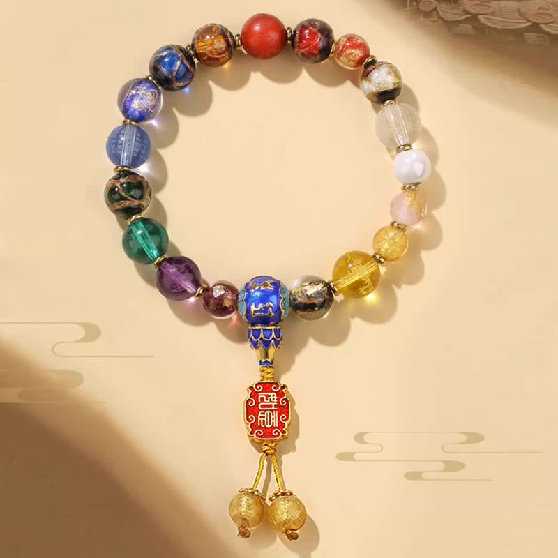 Wear FengShui Tibetan Colorful Incense Ash Liuli Glass Bead Om Mani Padme Hum Dorje Vajra 18 Beads Wrist Mala