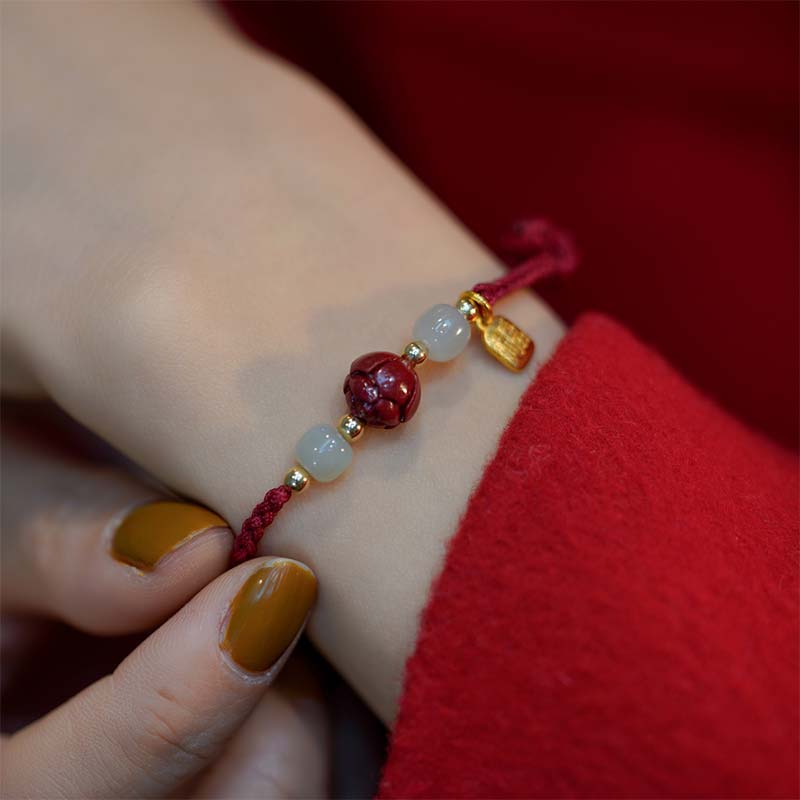 Wear FengShui Cinnabar Jade Lotus Calm Red String Weave Bracelet