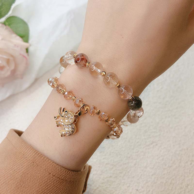 Wear FengShui Rose Quartz Elephant Healing Energy Charm Bracelet