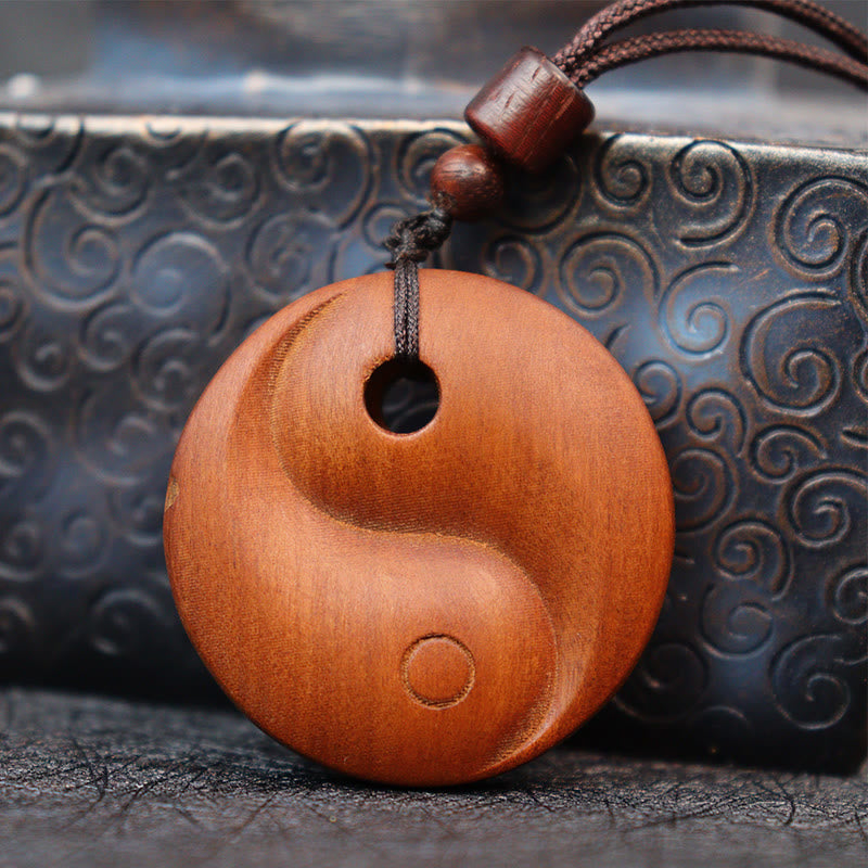 Wear FengShui Lightning Struck Jujube Wood Yin Yang Luck Protection Necklace Pendant