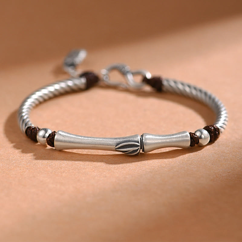 Wear FengShui 999 Sterling Silver Bamboo Pattern Cicada Luck Wealth Bracelet