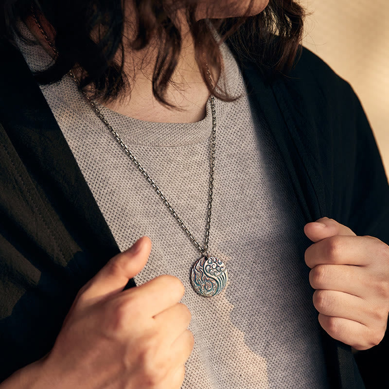 Wear FengShui 990 Sterling Silver Yin Yang Water and Fire Balance Necklace Pendant