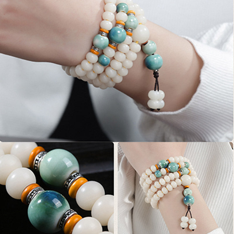 Wear FengShui Bodhi Seed Bead Lotus Blessing Charm Bracelet
