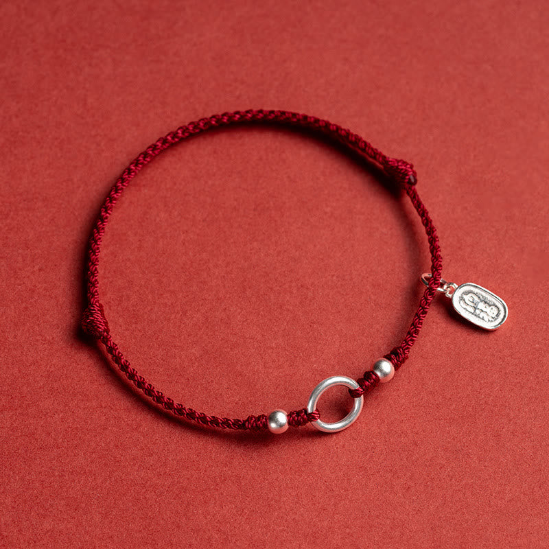 Wear FengShui 925 Sterling Silver Lucky Fortune Peace Joy Lotus Peace Buckle Red String Bracelet