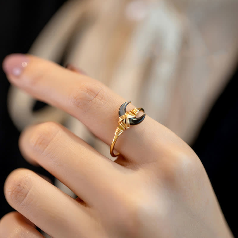 Wear FengShui Natural Tridacna Stone Moon 14K Gold Blessing Ring