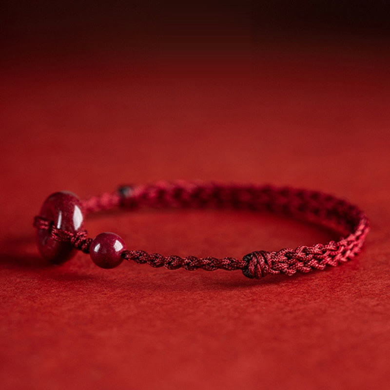 Wear FengShui Handmade Cinnabar Peace Buckle Safe and Healthy Charm Blessing String Bracelet Anklet