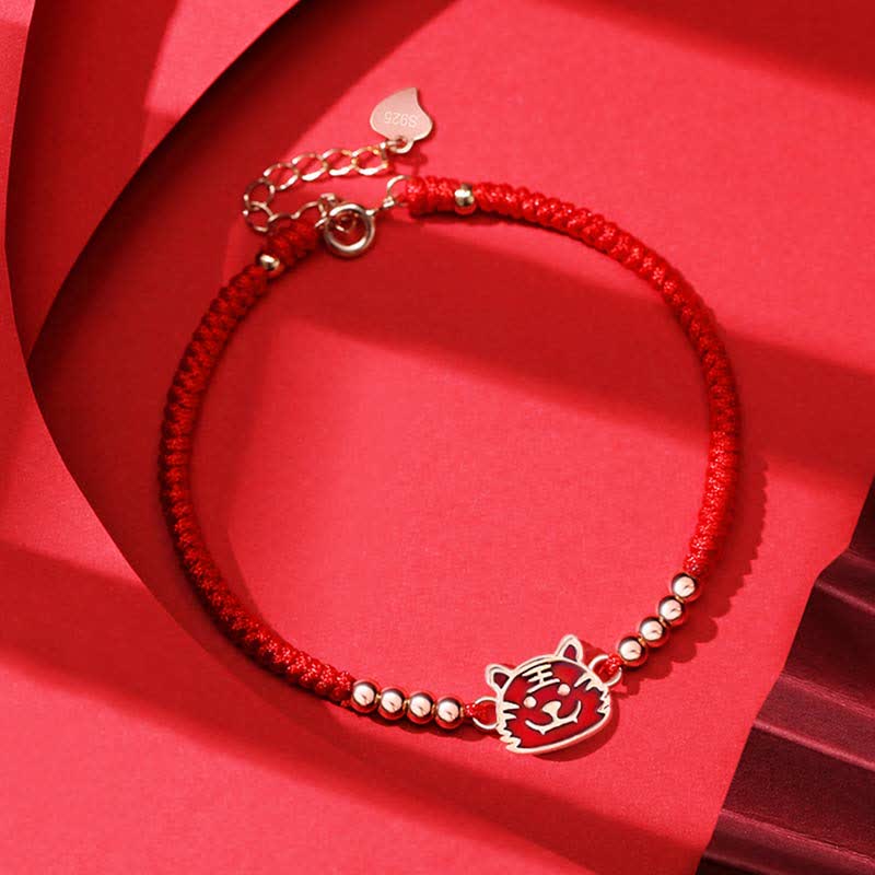 Wear FengShui 925 Sterling Silver Chinese Zodiac Luck Faith Discolor Red String Bracelet
