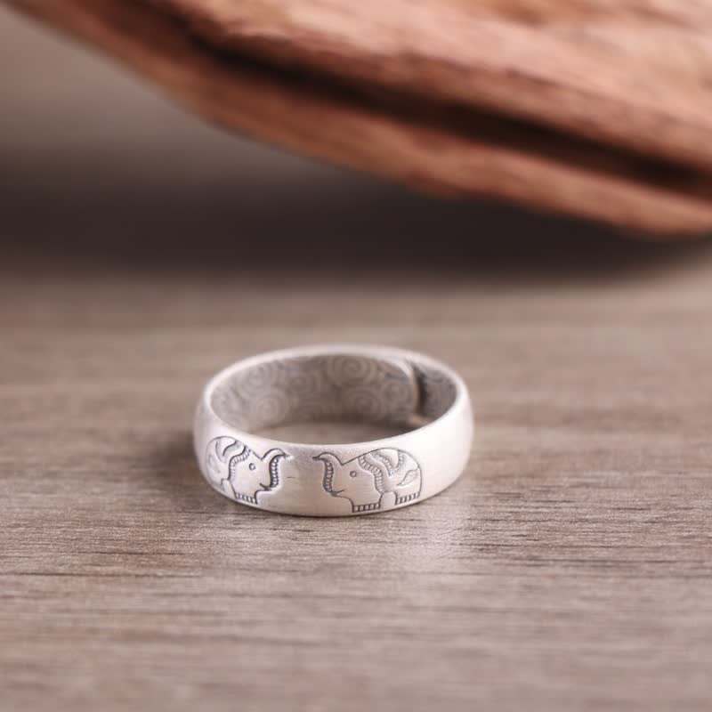 Wear FengShui 999 Sterling Silver Lotus Elephant Six True Words Blessing Ring