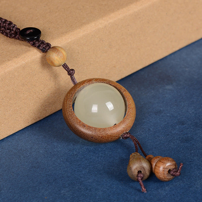 Wear FengShui Red Sandalwood Ebony Wood Green Sandalwood Luminous Lucky Bead Gourd Peace Key Chain