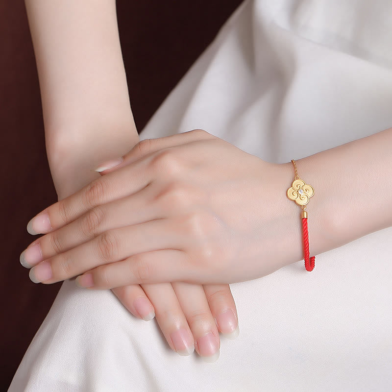 Wear FengShui 925 Sterling Silver Plated Gold Four Leaf Clover Zircon Luck Bracelet